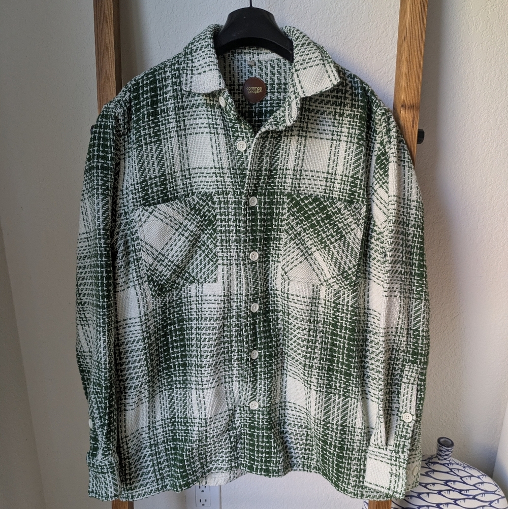 Common People Clothing Green and White Plaid Overshirt - Size M